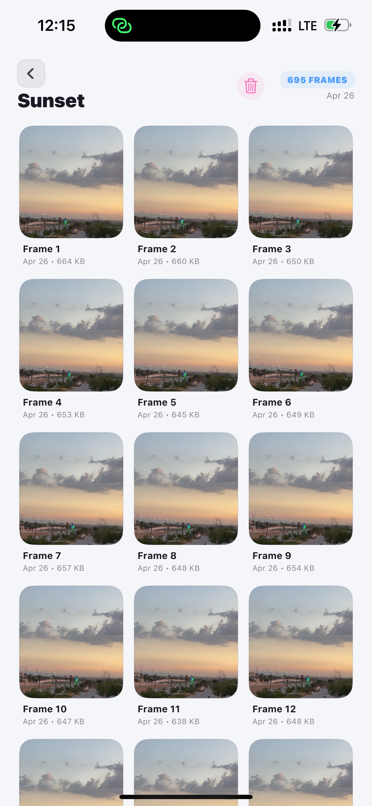 Extracted frames grid