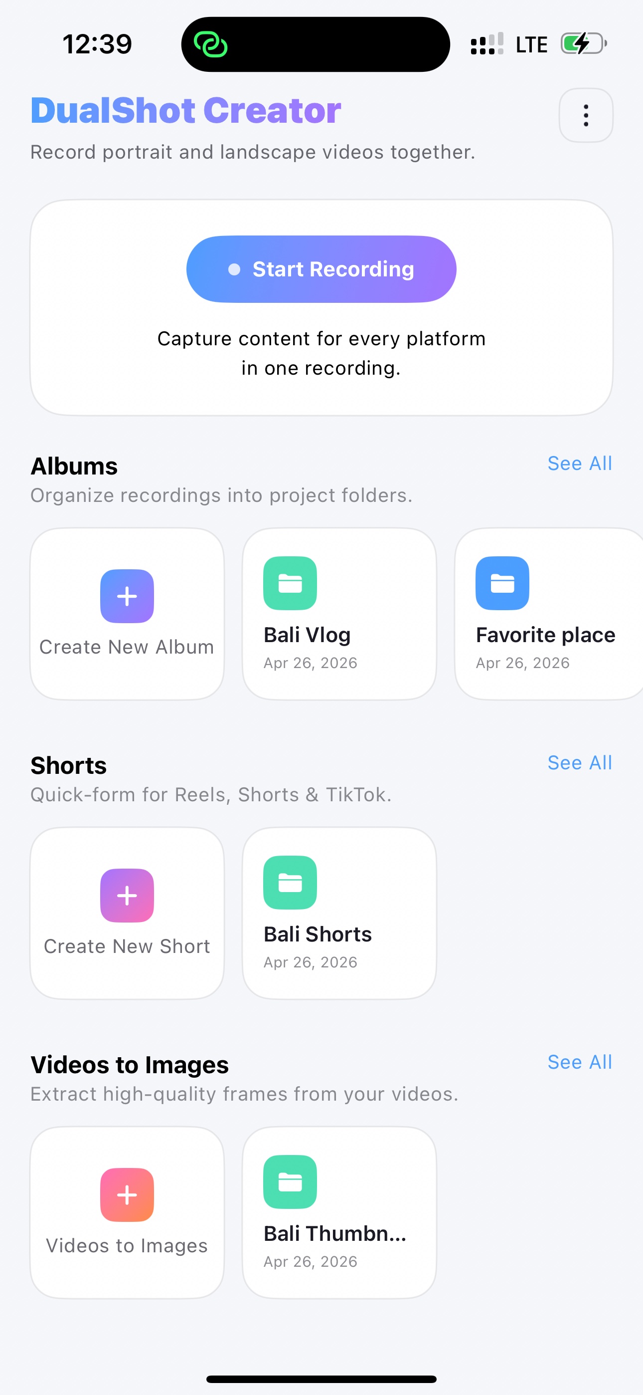 DualShot home screen