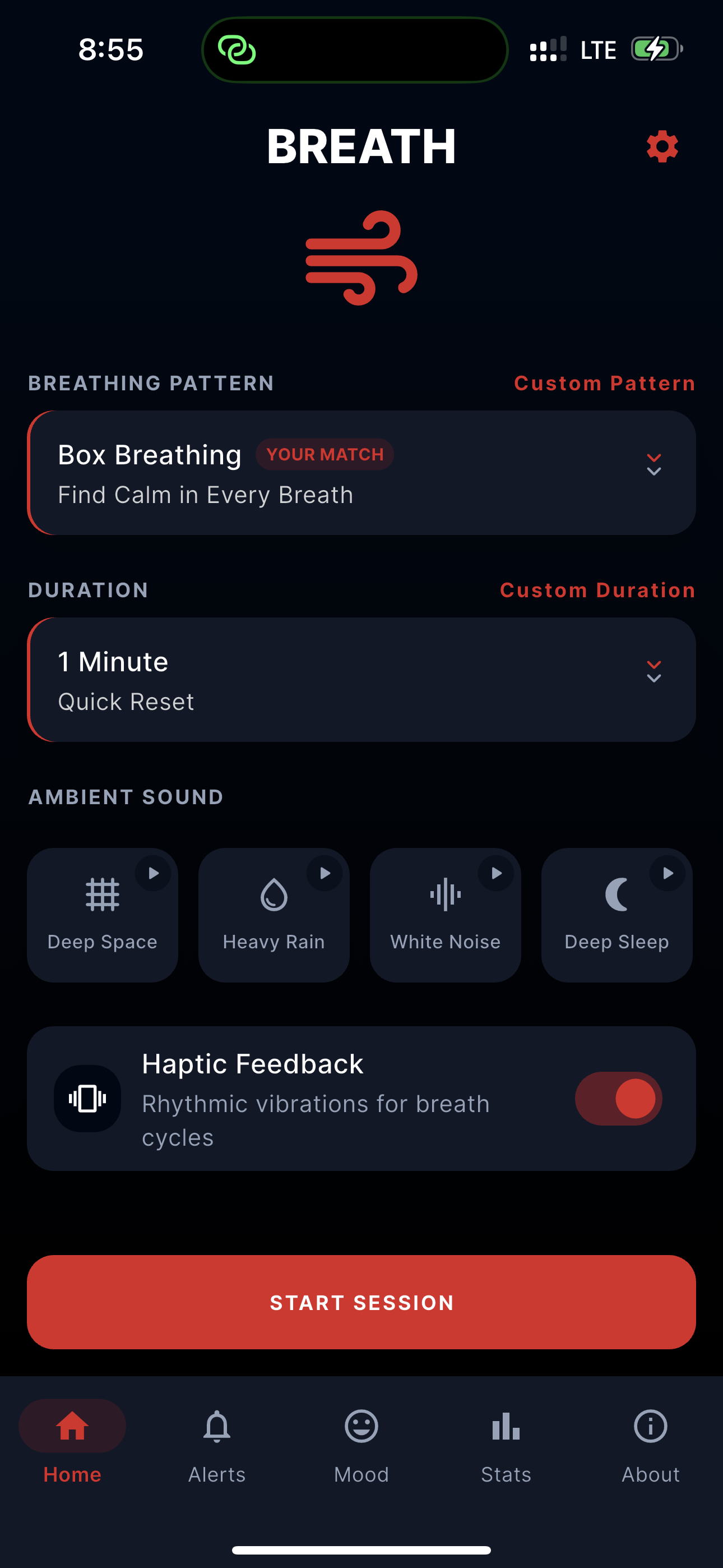 Breath home — pattern, duration and ambient sound