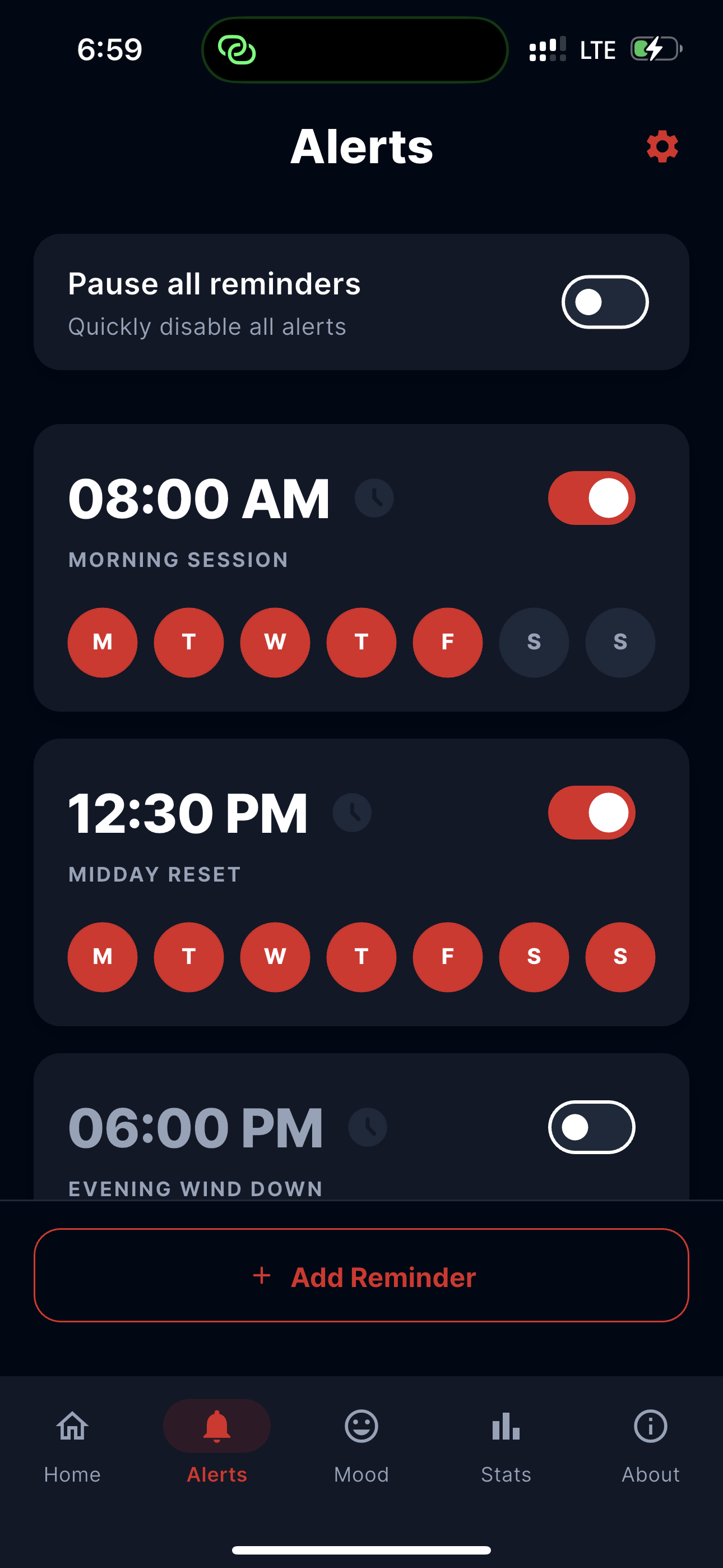 Breath reminders and alerts schedule